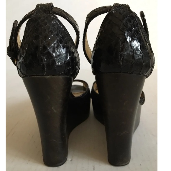Coach Chocolate python leather open toe ankle strap wedge heels Sz 7B Women - Picture 12 of 14